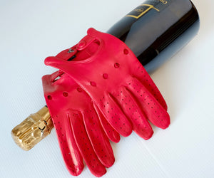 Soft red leather gloves